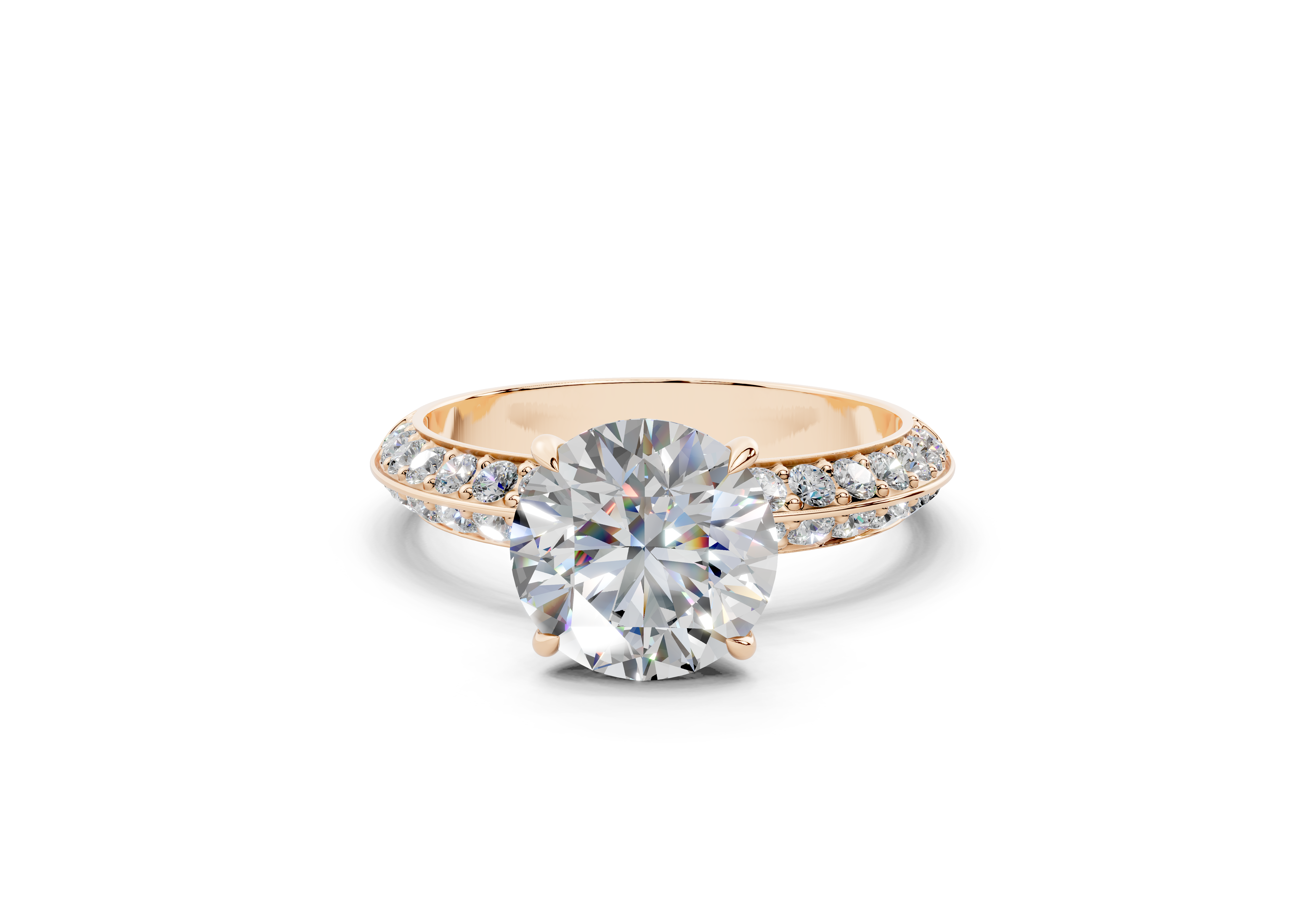 18K Gold Half Pavé Six Prong Knife Edge Diamond Engagement Ring 2 Carat - Rose Gold#Material_Rose Gold#
