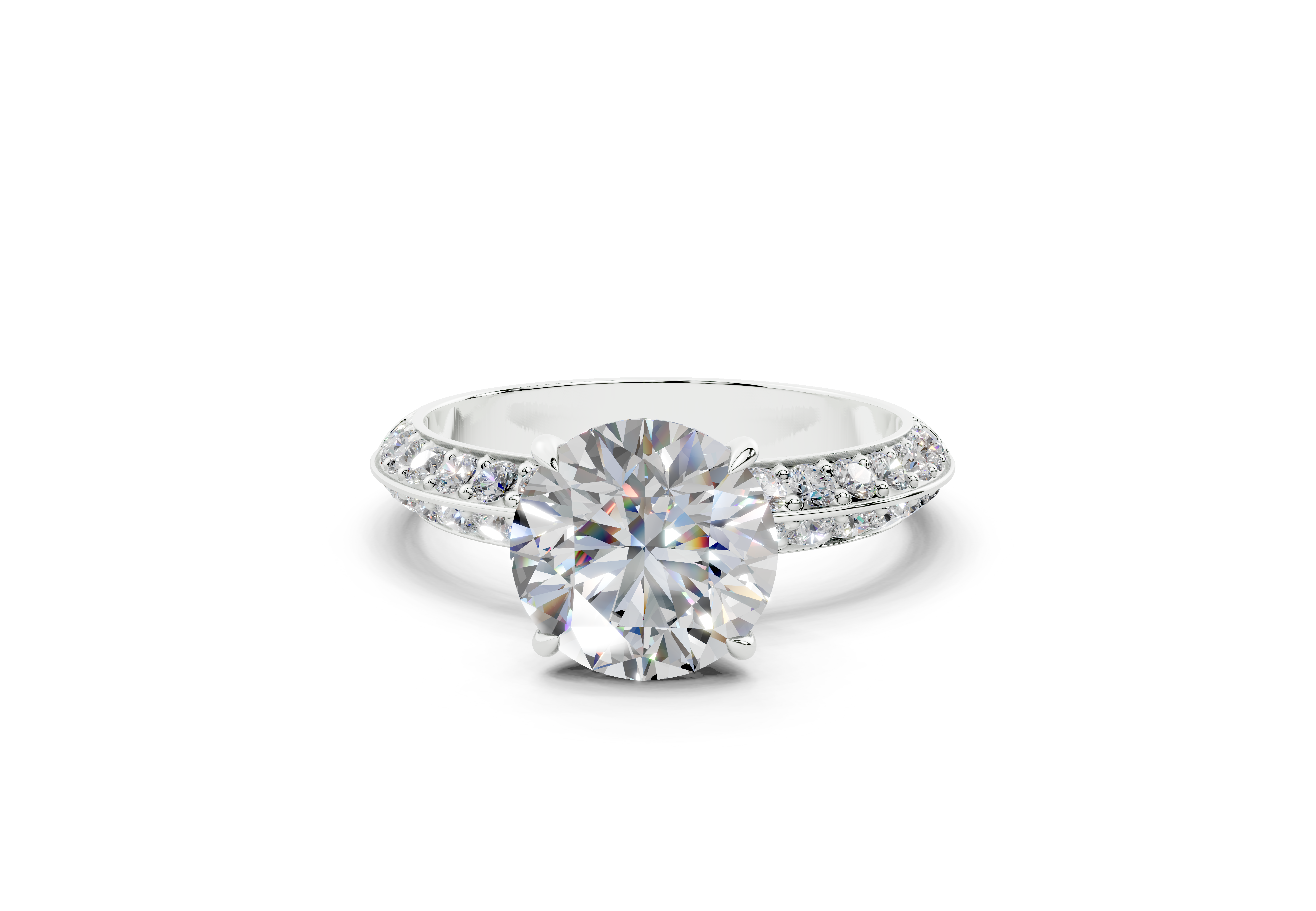 18K Gold Half Pavé Six Prong Knife Edge Diamond Engagement Ring 2 Carat - White Gold#Material_White Gold#