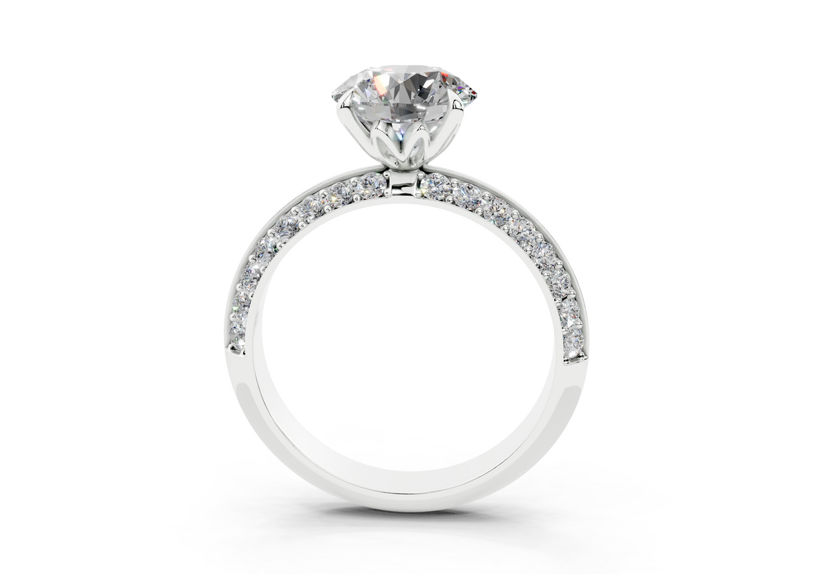18K Gold Half Pavé Six Prong Knife Edge Diamond Engagement Ring 2 Carat - White Gold#Material_White Gold#