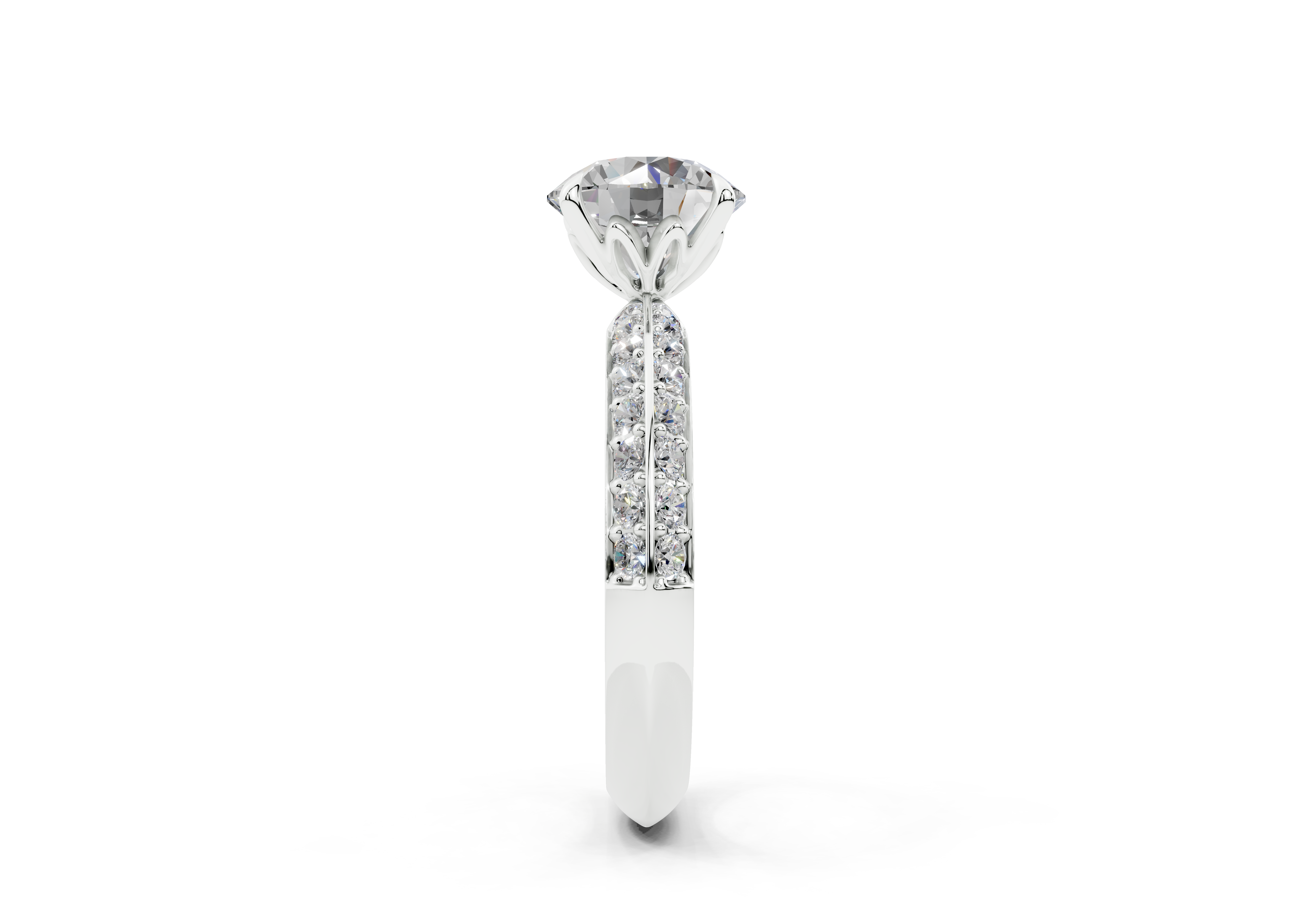 18K Gold Half Pavé Six Prong Knife Edge Diamond Engagement Ring 2 Carat - White Gold#Material_White Gold#