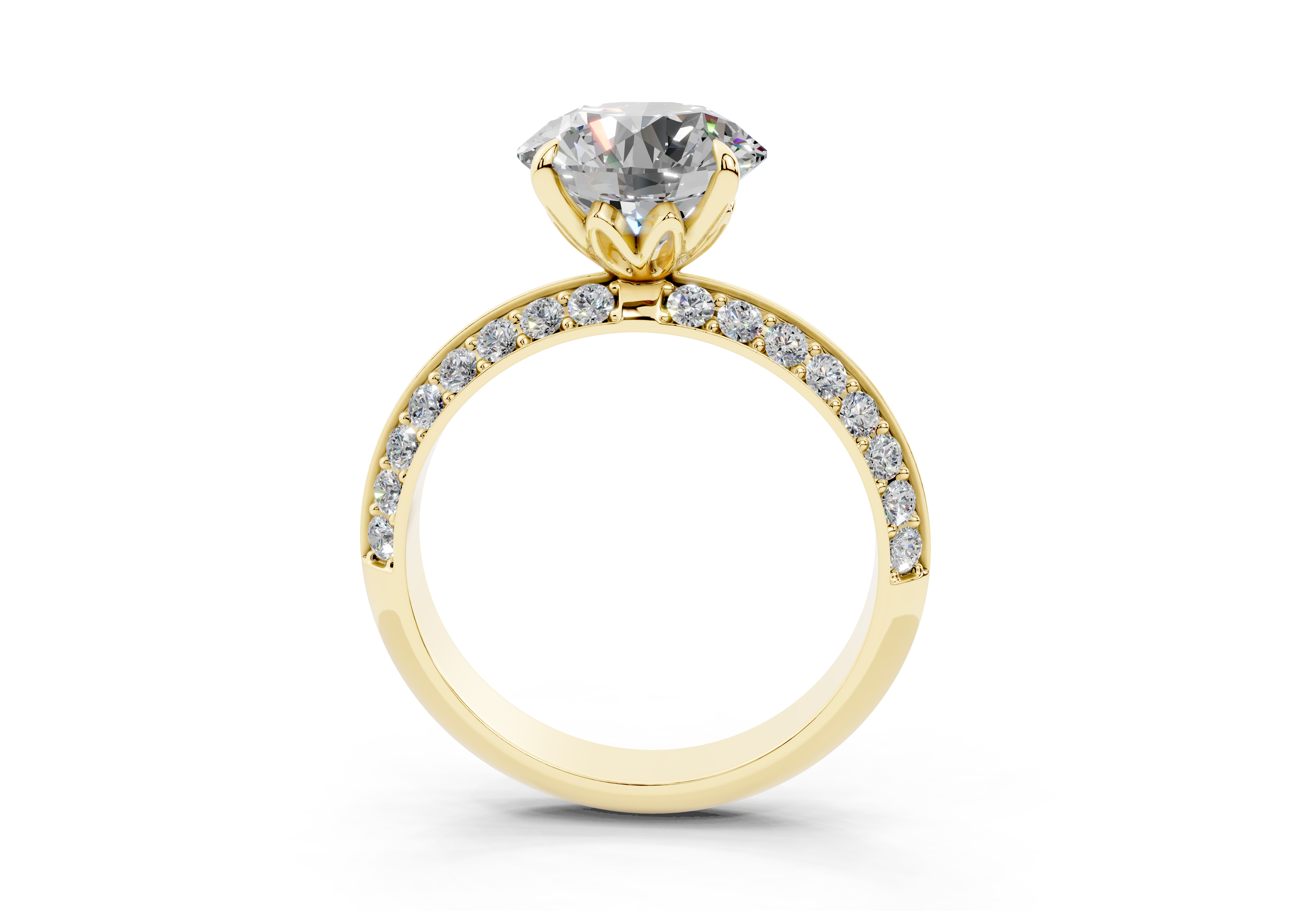 18K Gold Half Pavé Six Prong Knife Edge Diamond Engagement Ring 2.5 Carat - Yellow Gold#Material_Yellow Gold#