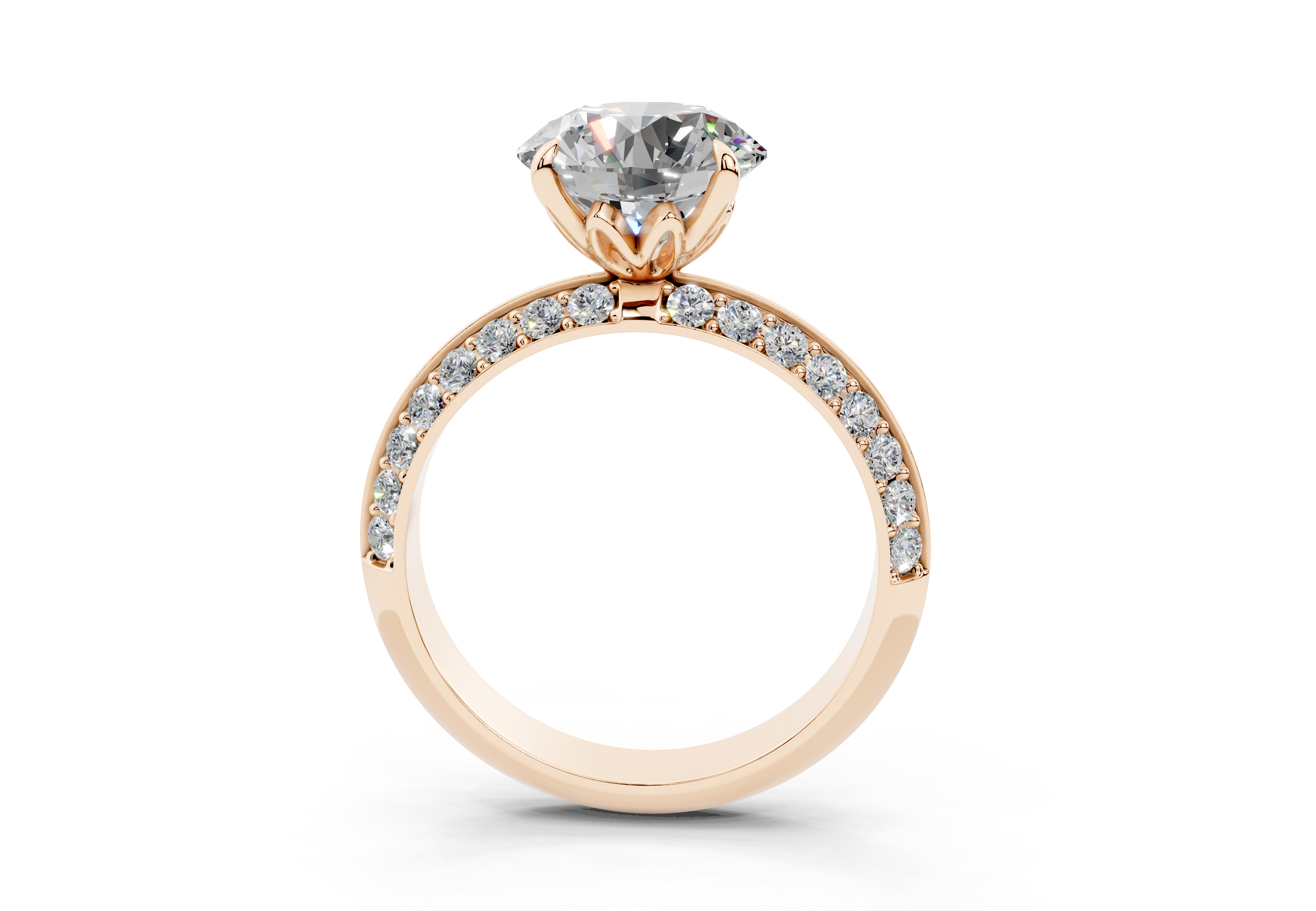 18K Gold Half Pavé Six Prong Knife Edge Diamond Engagement Ring 2.5 Carat - Rose Gold#Material_Rose Gold#