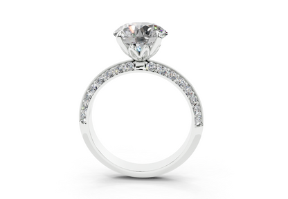 18K Gold Half Pavé Six Prong Knife Edge Diamond Engagement Ring 2.5 Carat