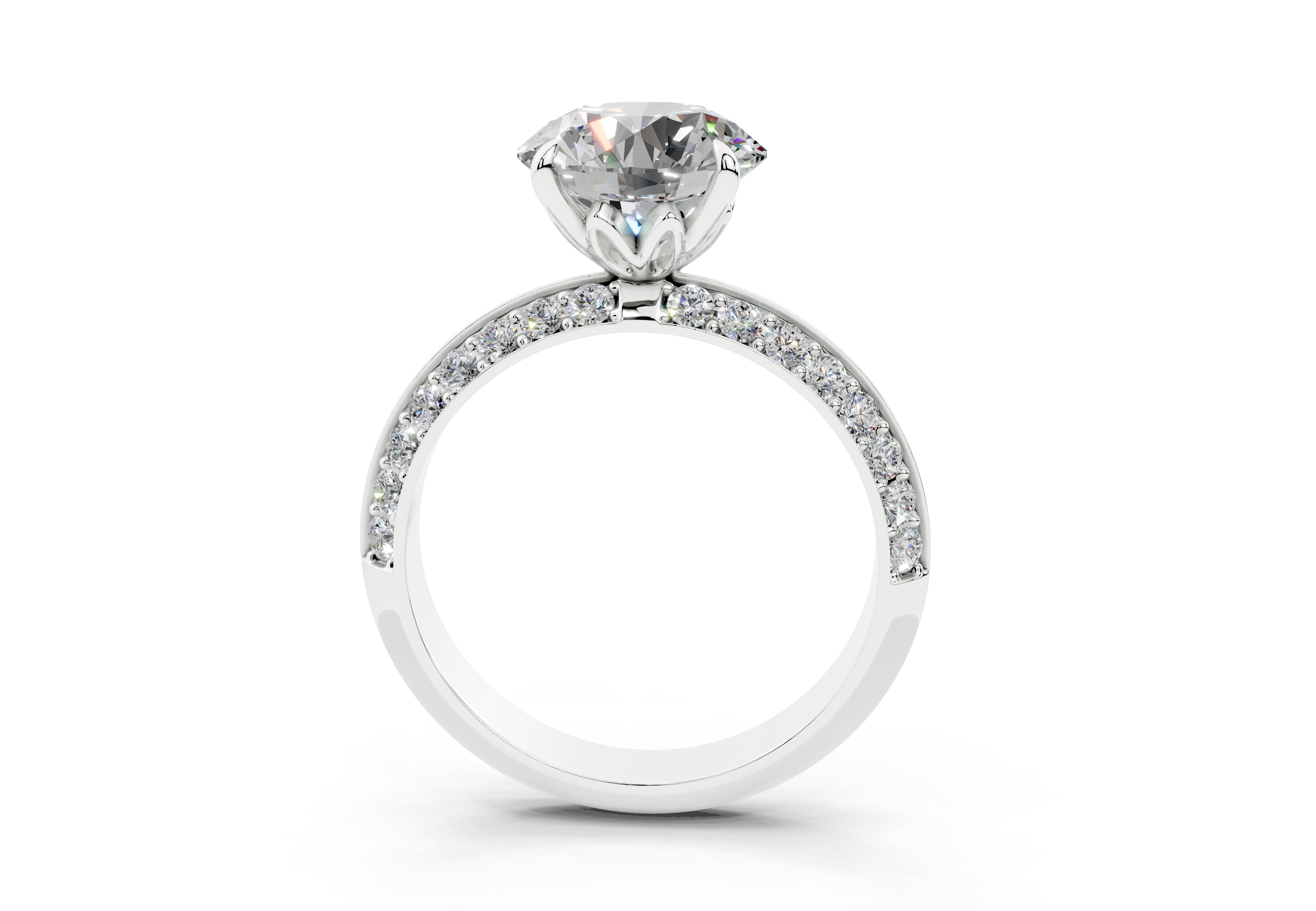 18K Gold Half Pavé Six Prong Knife Edge Diamond Engagement Ring 2.5 Carat - White Gold#Material_White Gold#