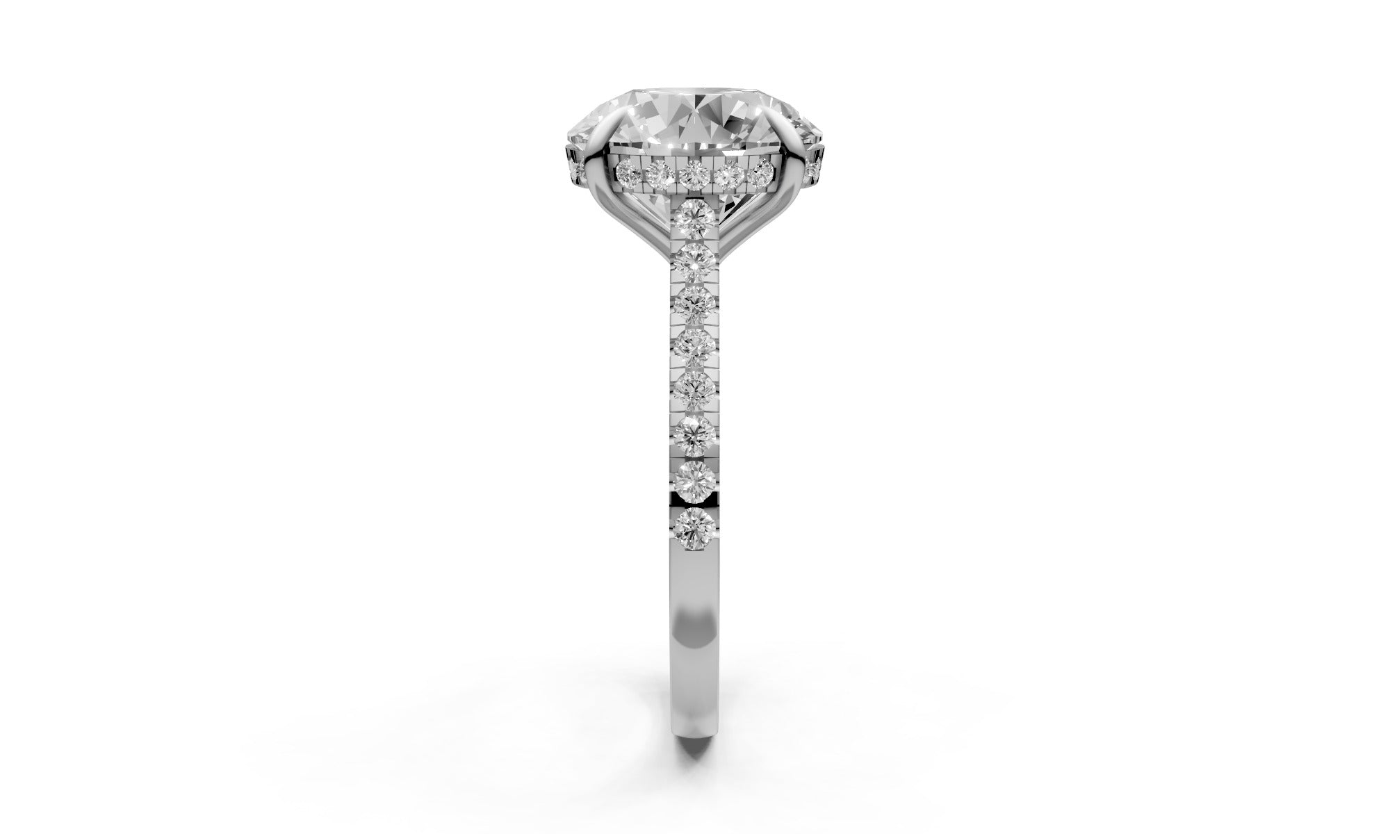 4.05ct Round Lab Grown Diamond Ring with Half Pavé Band – 18k White Gold, IGI Certified