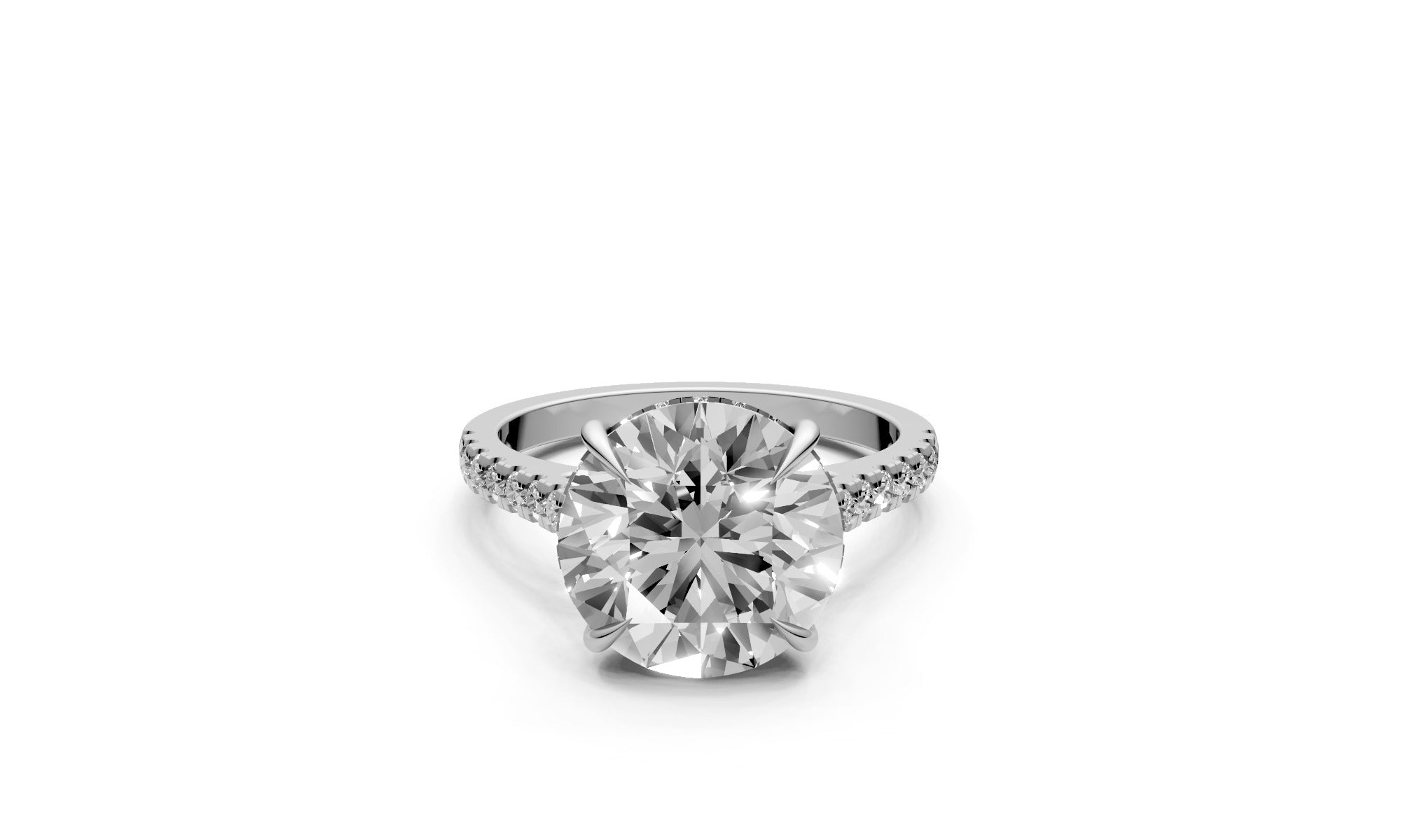 4.05ct Round Lab Grown Diamond Ring with Half Pavé Band – 18k White Gold, IGI Certified