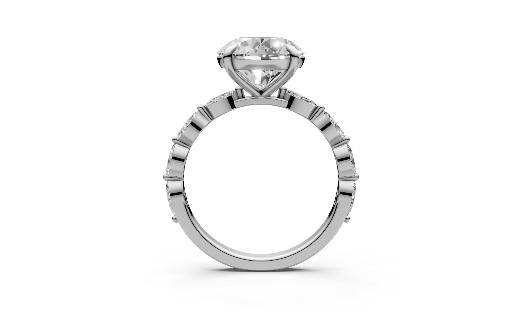 3ct Round Lab Grown Diamond Ring with Half Pavé & Marquise Sides – 18k White Gold, IGI Certified