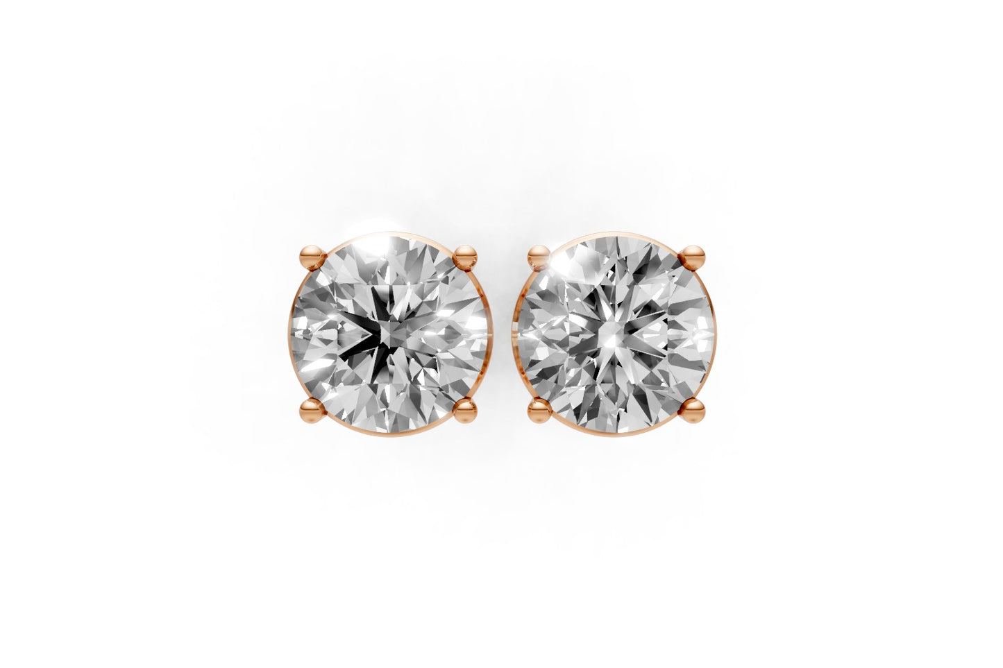 2.06ct Round Lab Grown Diamond Stud Earrings (1ct each) – 18k Rose Gold, IGI Certified