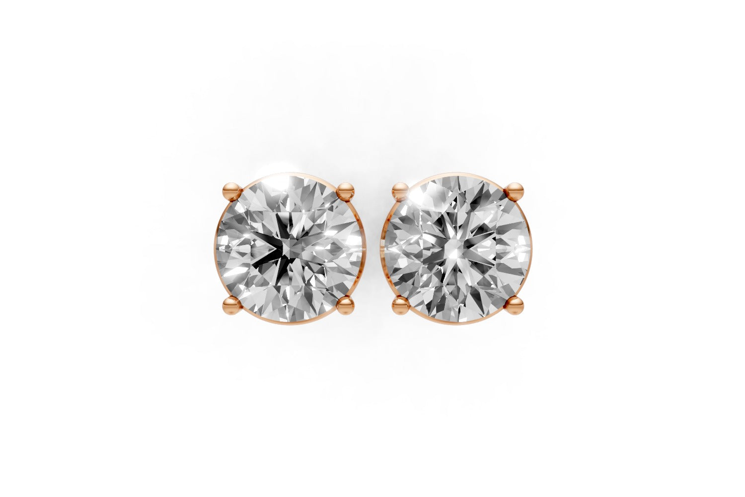 2.06ct Round Lab Grown Diamond Stud Earrings (1ct each) – 18k Rose Gold, IGI Certified