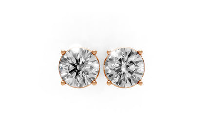 2.06ct Round Lab Grown Diamond Stud Earrings (1ct each) – 18k Rose Gold, IGI Certified