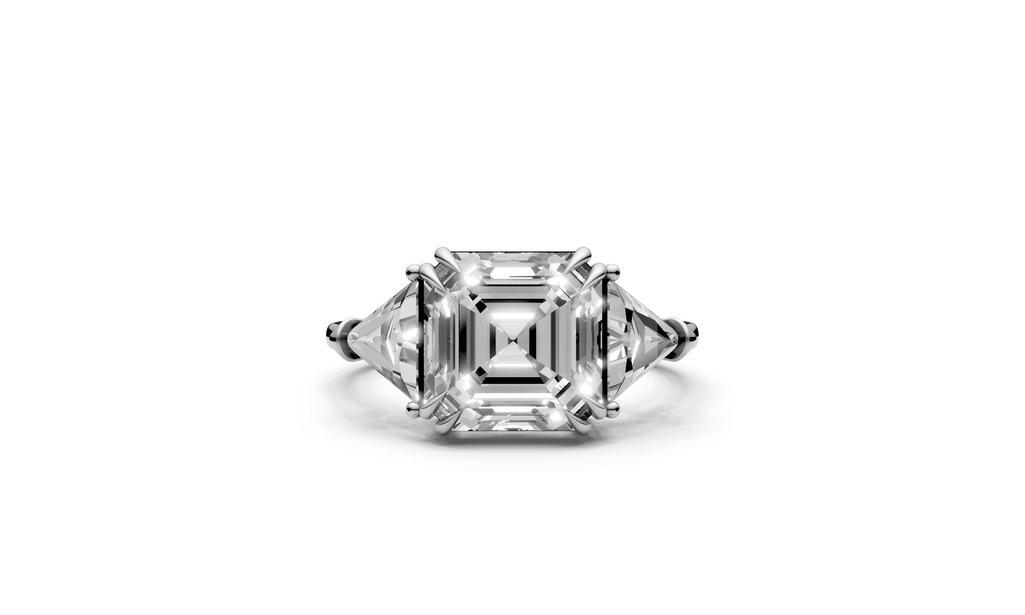 4.02ct Square Emerald-Cut Lab Grown Diamond Ring with Triangle Sides – 18k White Gold, IGI Certified
