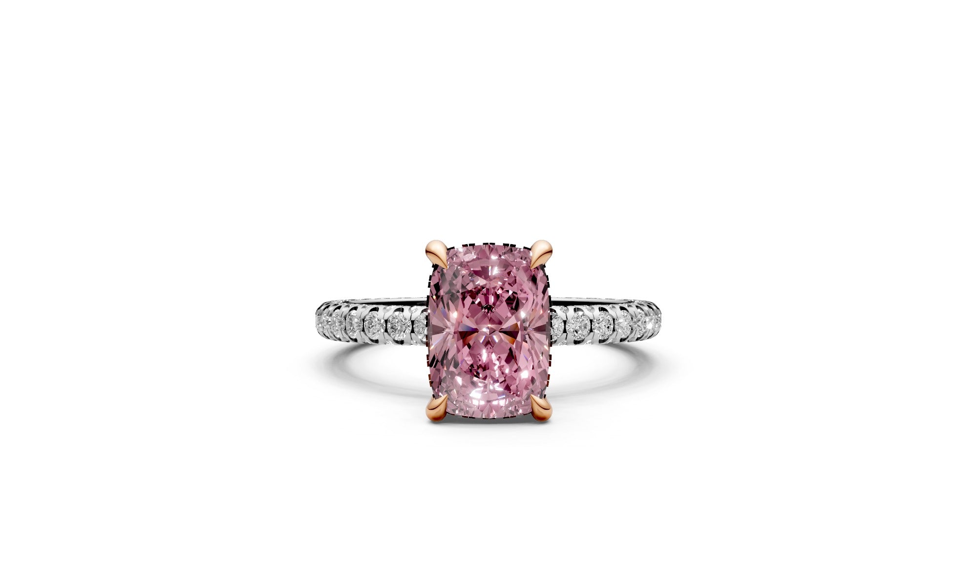 2.09ct Fancy Vivid Pink Elongated Cushion Fully Encrusted Lab Grown Diamond Ring – Rare Shades Collection, 18k Gold, IGI Certified
