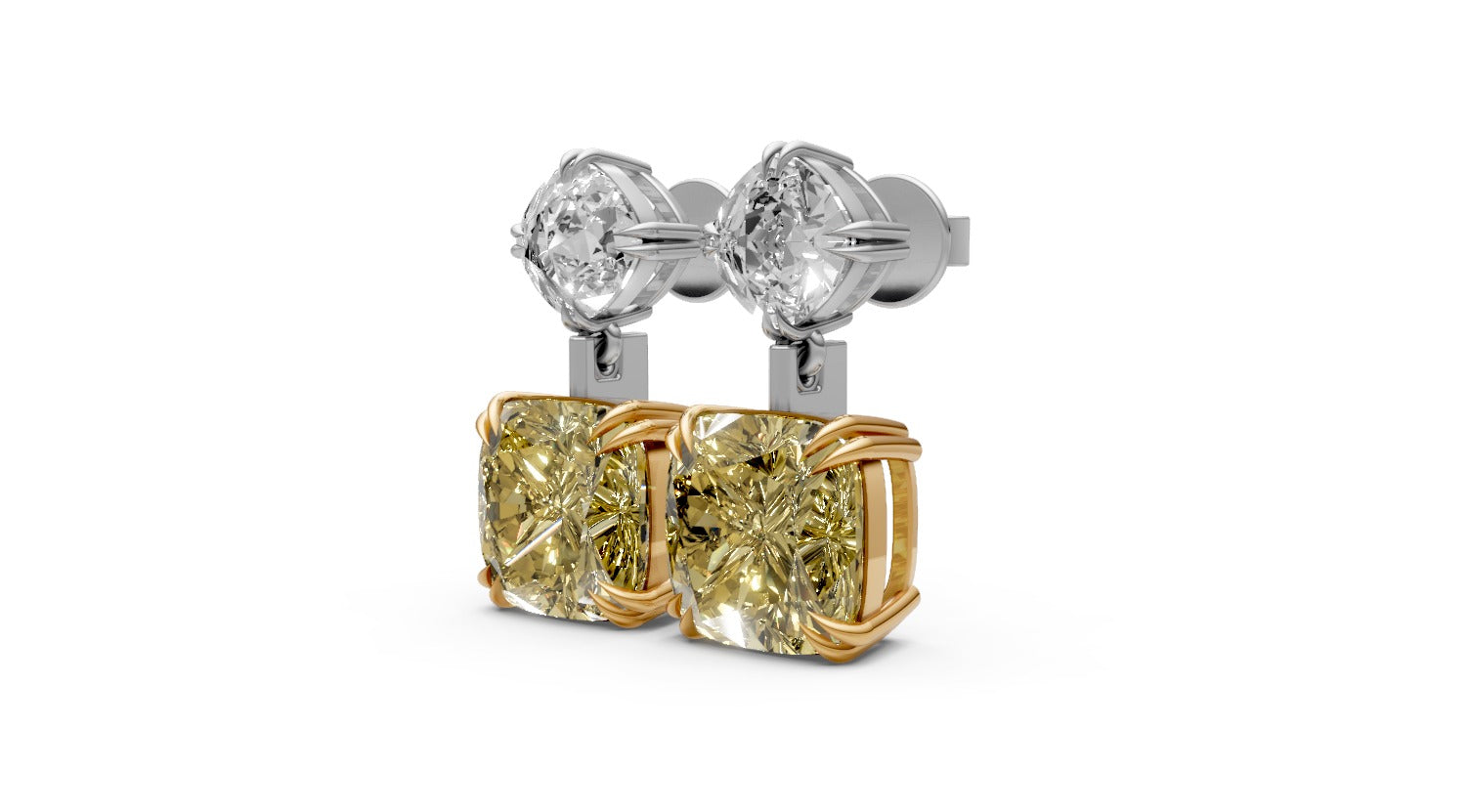 13.15ct Fancy Vivid Yellow Cushion Drop Lab Grown Diamond Earrings – Rare Shades Collection, 18k Gold, IGI Certified