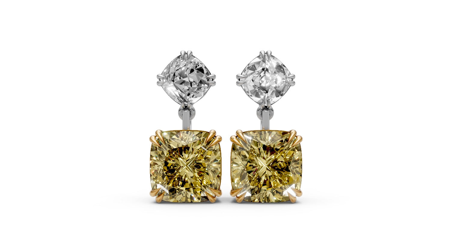 13.15ct Fancy Vivid Yellow Cushion Drop Lab Grown Diamond Earrings – Rare Shades Collection, 18k Gold, IGI Certified