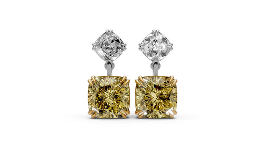 13.15ct Fancy Vivid Yellow Cushion Drop Lab Grown Diamond Earrings – Rare Shades Collection, 18k Gold, IGI Certified