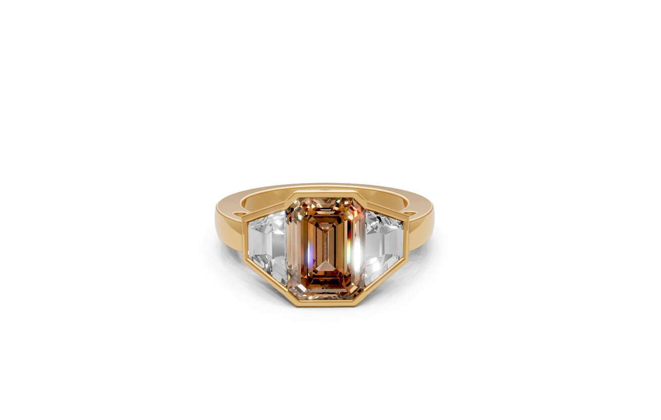 3.04ct Champagne Emerald-Cut Lab Grown Diamond Ring – Rare Shades Collection, 18k Yellow Gold, IGI Certified