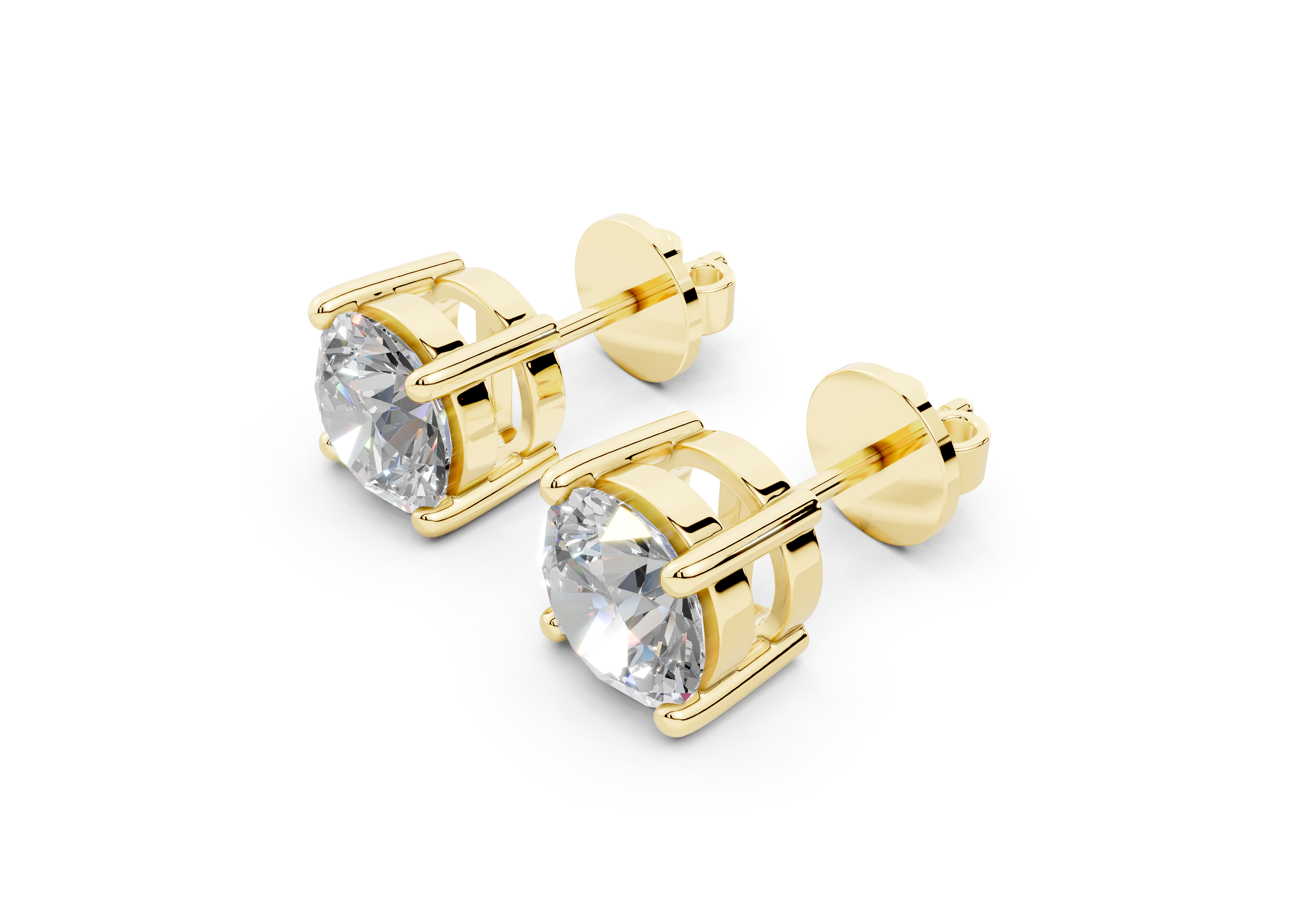 18k Gold Four Prong Brilliant Cut Lab Grown Round Diamond Stud Earrings - Yellow Gold#Material_Yellow Gold#