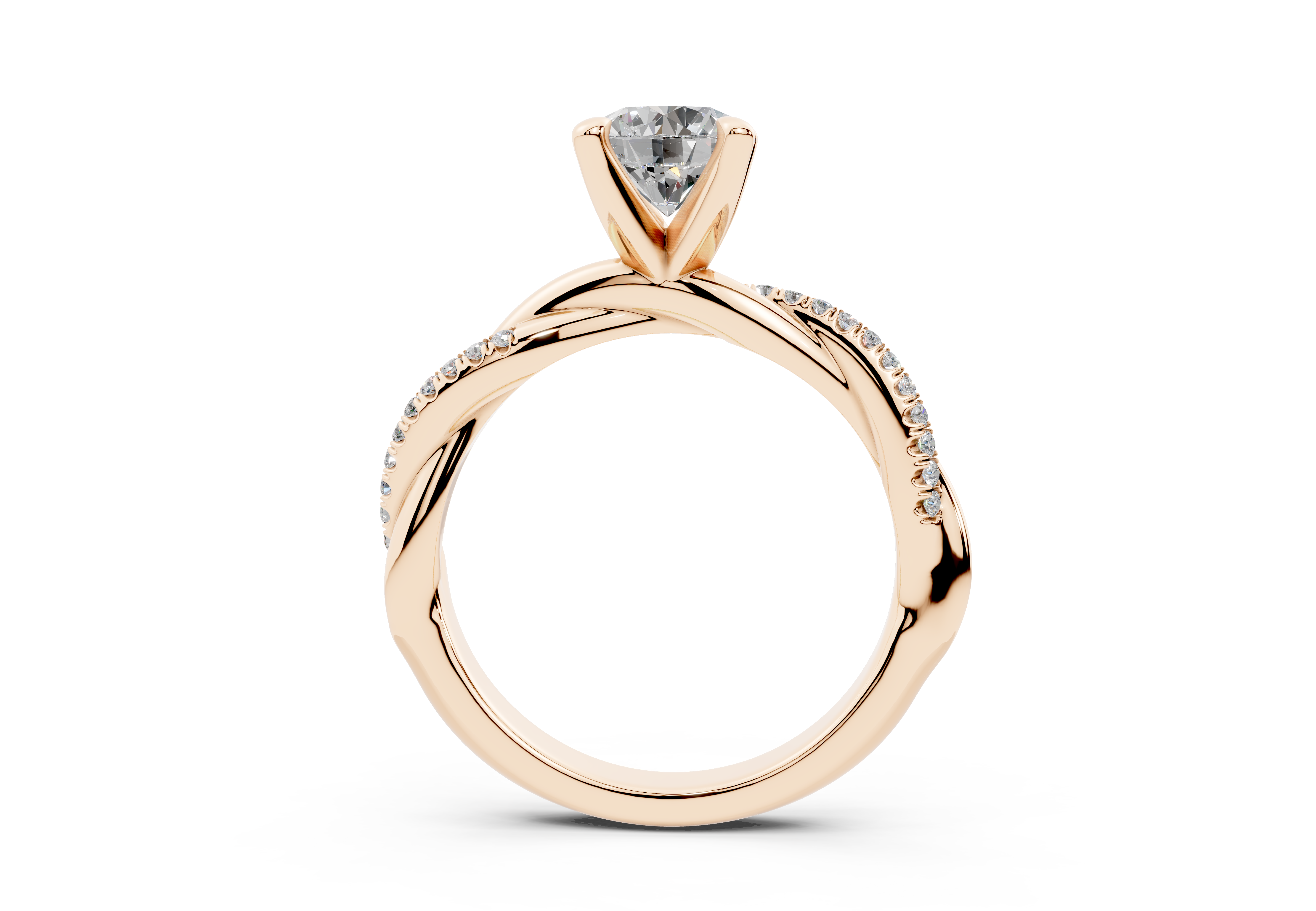 18K Gold Half Pavé Rope Diamond Engagement Ring 1 Carat - Rose Gold#Material_Rose Gold#