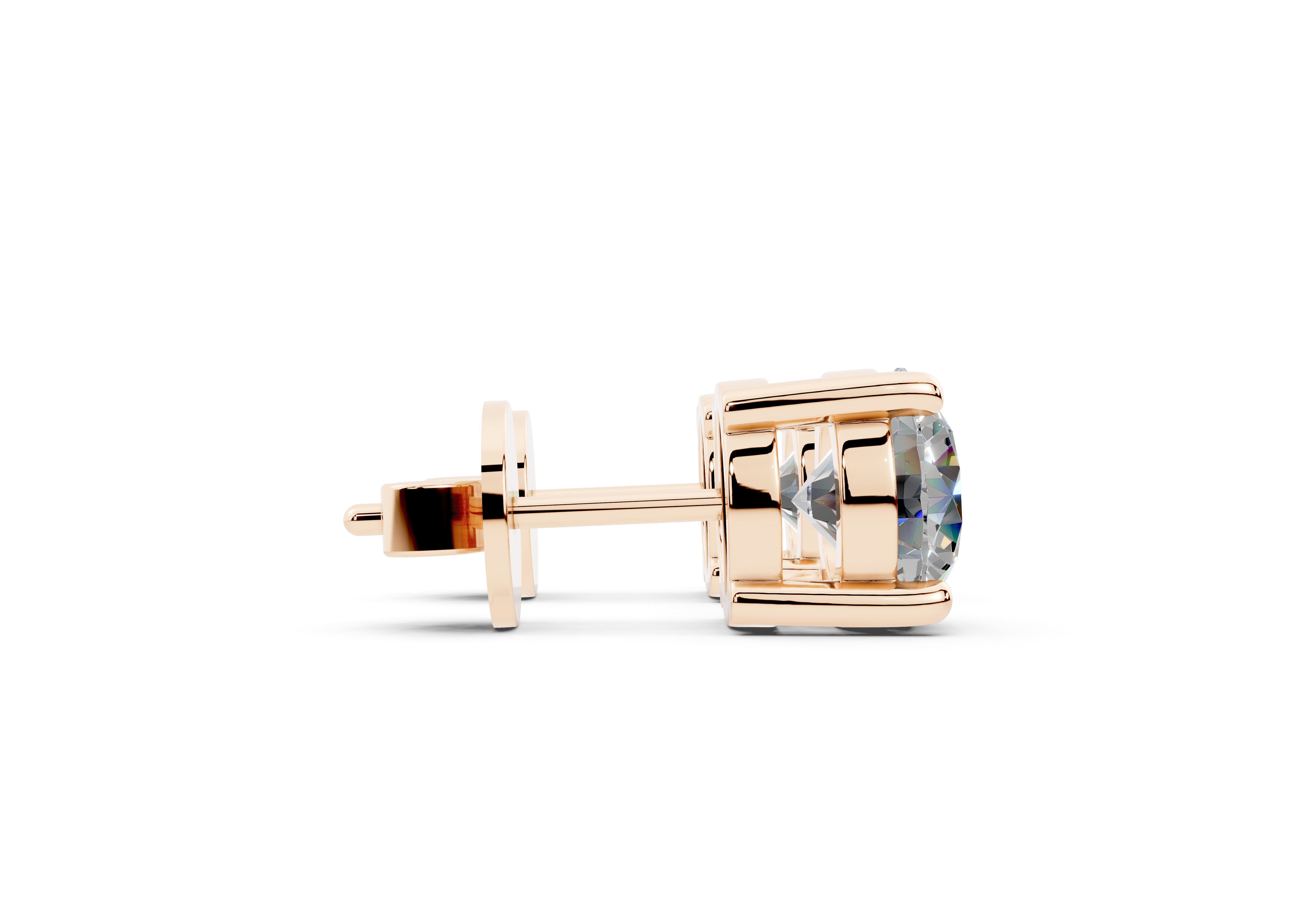 18k Gold Four Prong Brilliant Cut Lab Grown Round Diamond Stud Earrings - Rose Gold#Material_Rose Gold#