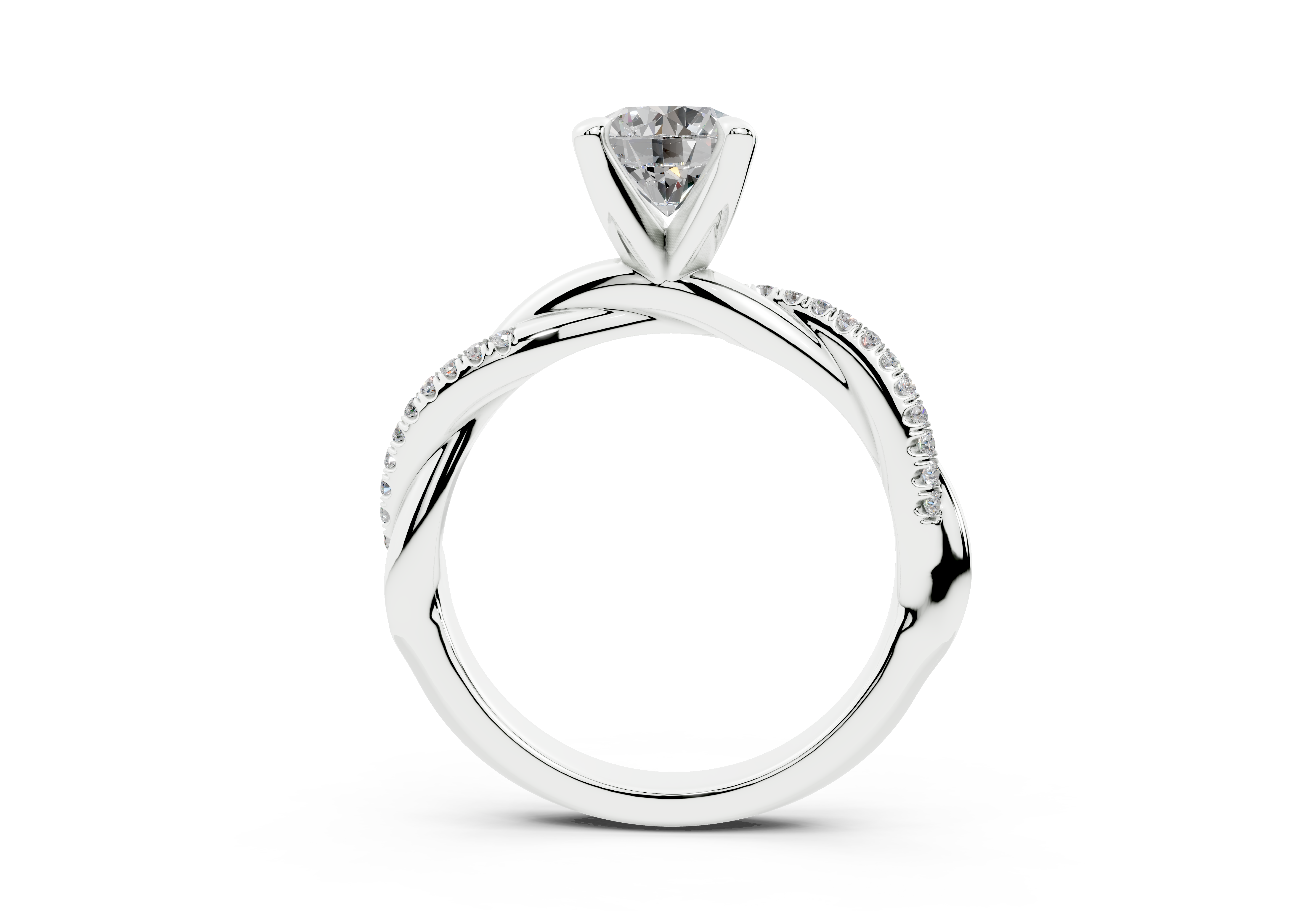 18K Gold Half Pavé Rope Diamond Engagement Ring 1 Carat - White Gold#Material_White Gold#