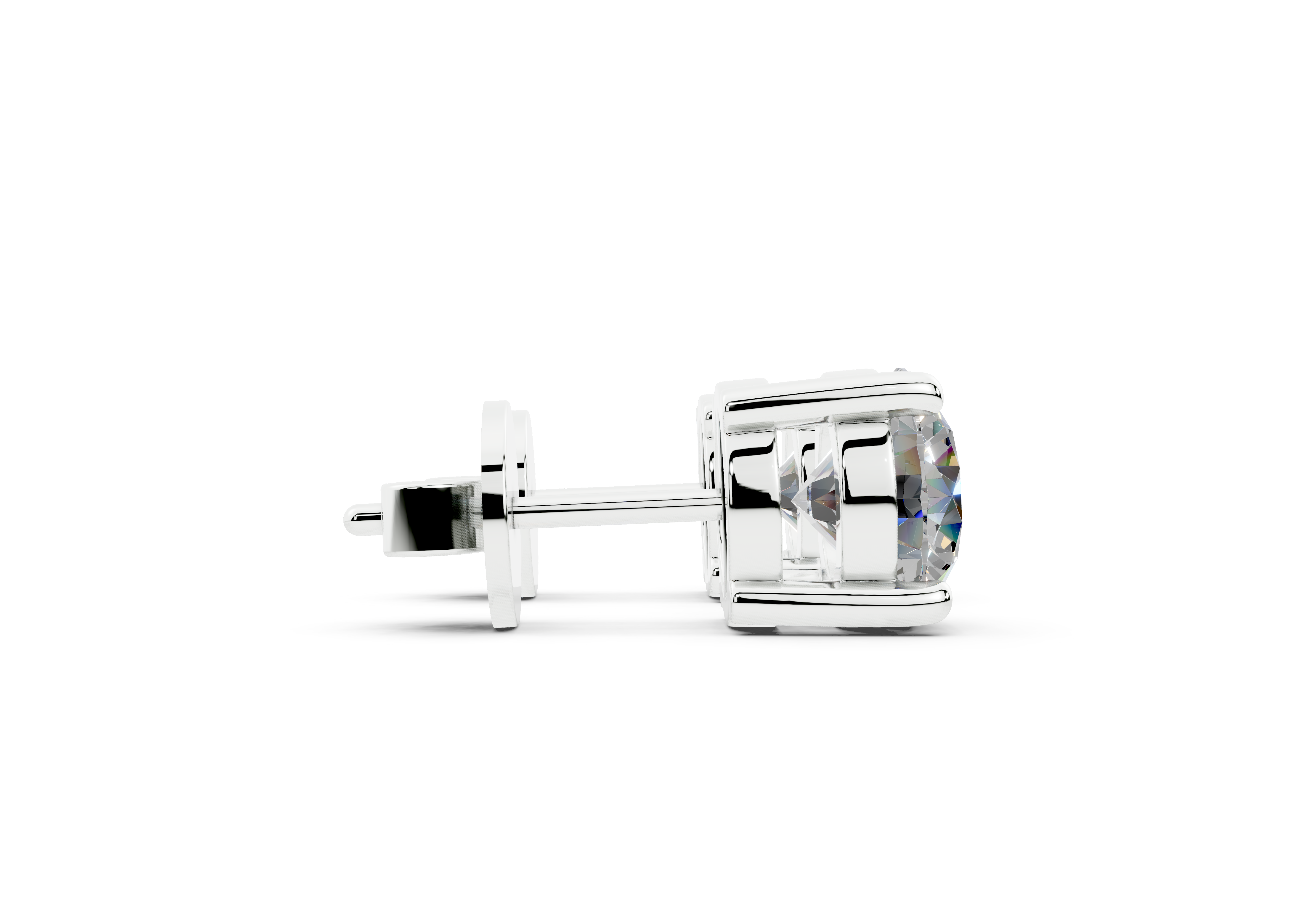 18k Gold Four Prong Brilliant Cut Lab Grown Round Diamond Stud Earrings - White Gold#Material_White Gold#