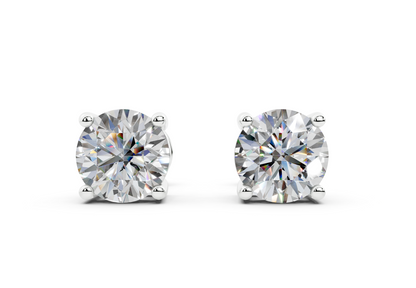 18k Gold Four Prong Brilliant Cut Lab Grown Round Diamond Stud Earrings