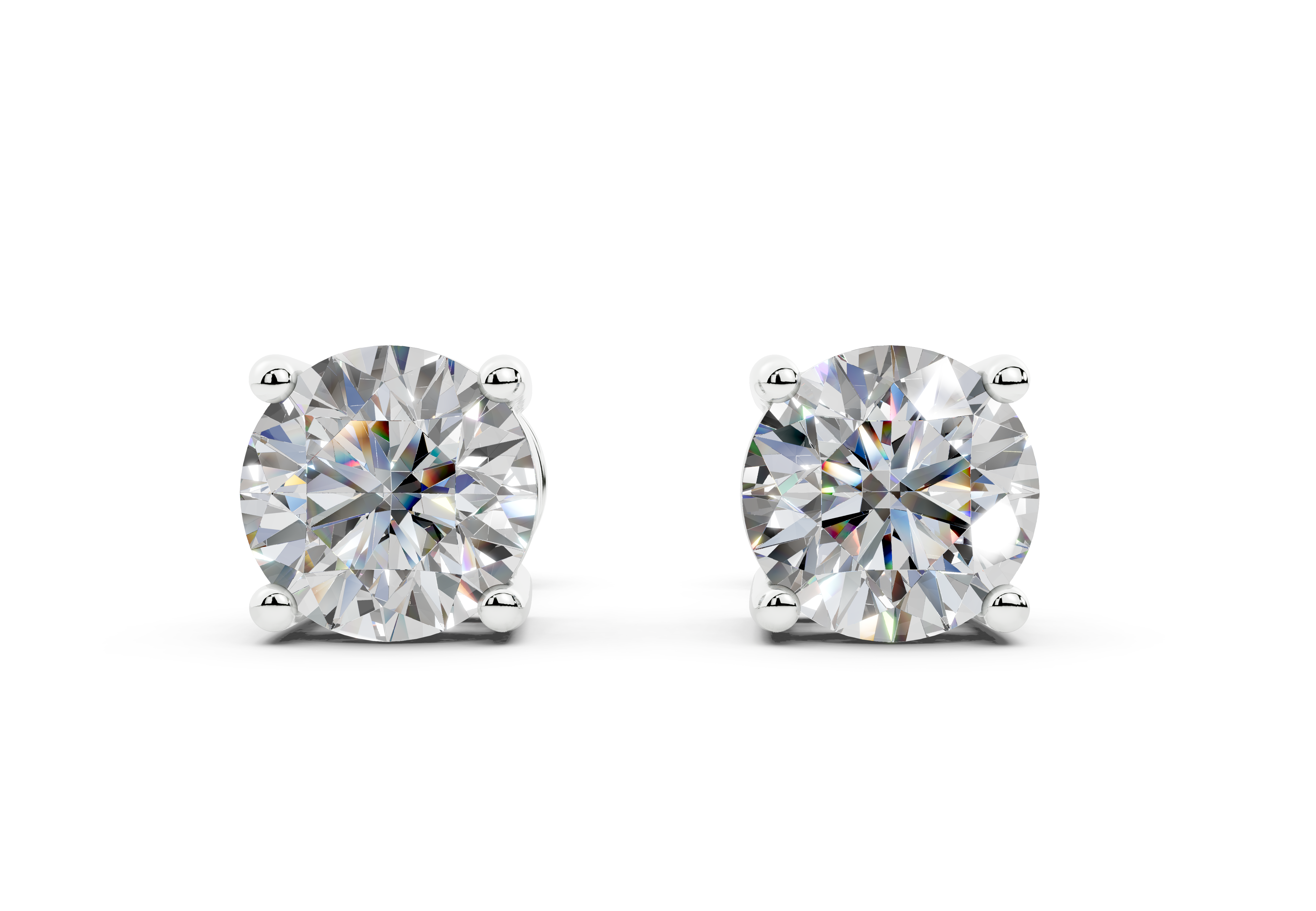 18k Gold Four Prong Brilliant Cut Lab Grown Round Diamond Stud Earrings - White Gold#Material_White Gold#