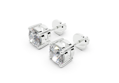 18k Gold Four Prong Brilliant Cut Lab Grown Round Diamond Stud Earrings