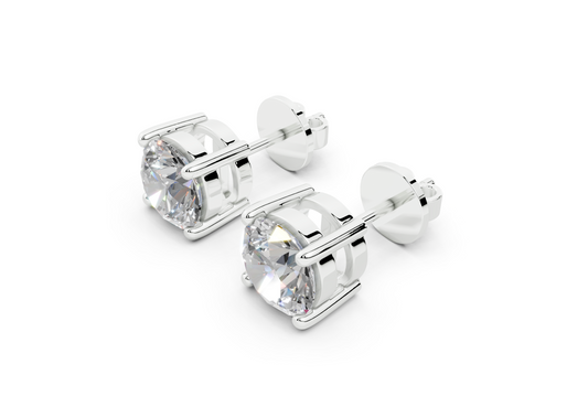 18k Gold Four Prong Brilliant Cut Lab Grown Round Diamond Stud Earrings