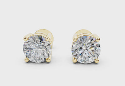 18k Gold Four Prong Brilliant Cut Lab Grown Round Diamond Stud Earrings - Yellow Gold#Material_Yellow Gold#
