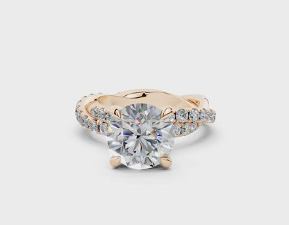 18K Gold Half Pavé Twisted Diamond Engagement Ring 2.5 Carat