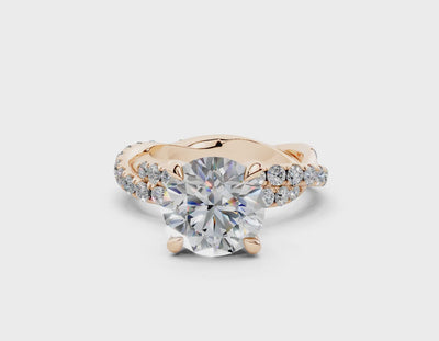 18K Gold Half Pavé Twisted Diamond Engagement Ring 2.5 Carat - Rose Gold#Material_Rose Gold#