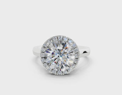 18K Gold Half Pavé Halo Diamond Engagement Ring 3 Carat - White Gold#Material_White Gold#