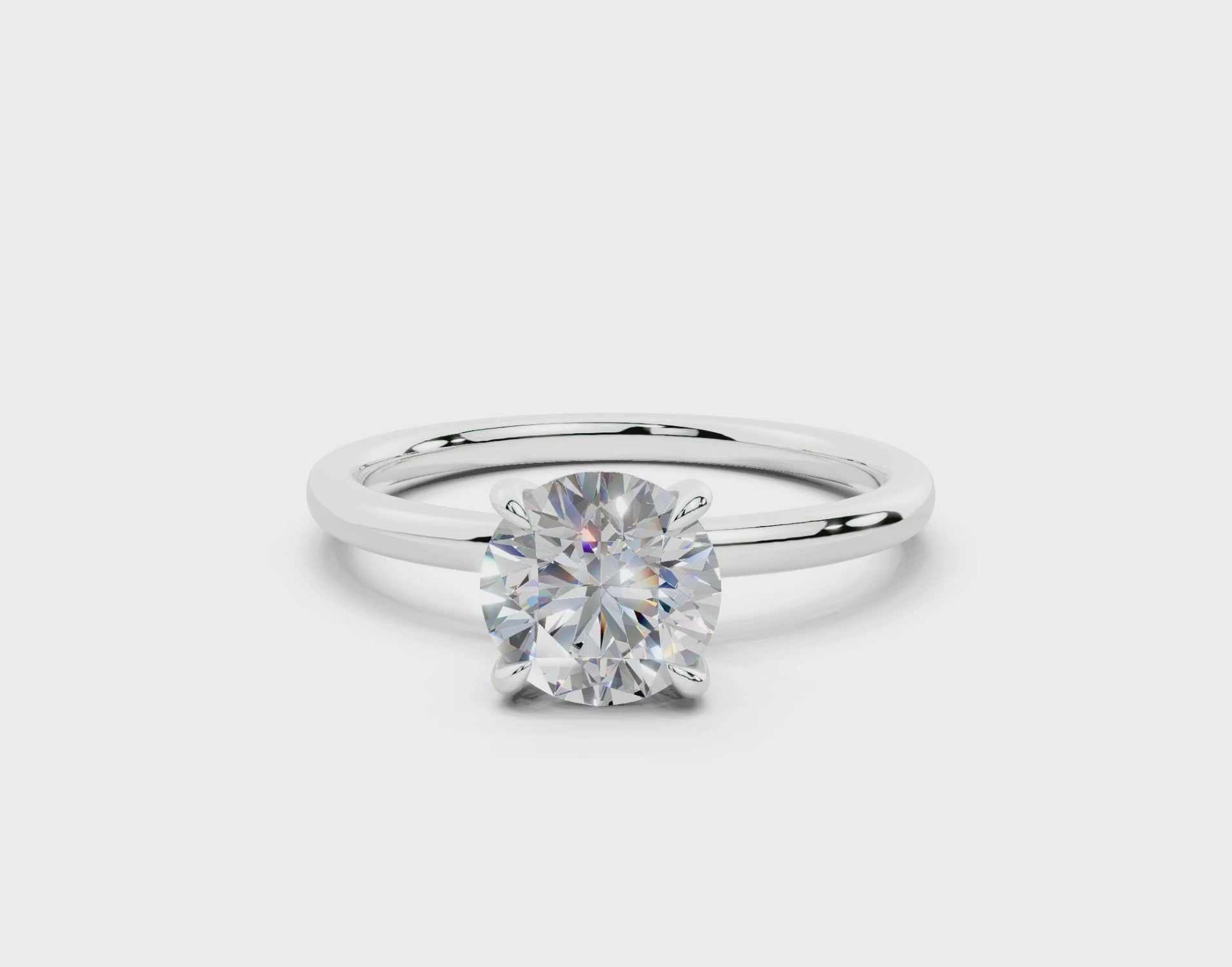 18K Gold Claw Prong Sleek Solitaire Diamond Engagement Ring 1 Carat - White Gold#Material_White Gold#