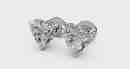 Heart-Shaped Stud Earrings with 1 CT Diamonds in 18K Gold