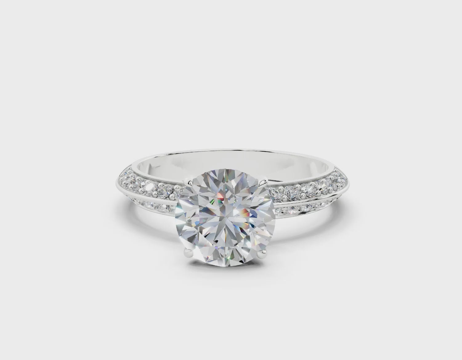 18K Gold Half Pavé Six Prong Knife Edge Diamond Engagement Ring 1.5 Carat - White Gold#Material_White Gold#