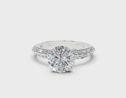 18K Gold Half Pavé Six Prong Knife Edge Diamond Engagement Ring 1.5 Carat