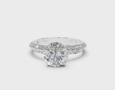 18K Gold Half Pavé Six Prong Knife Edge Diamond Engagement Ring 1.5 Carat - White Gold#Material_White Gold#