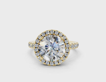 18K Gold Half Pavé Halo and Shank Diamond Engagement Ring 3 Carat