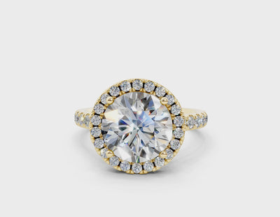 18K Gold Half Pavé Halo and Shank Diamond Engagement Ring 3 Carat - Yellow Gold#Material_Yellow Gold#