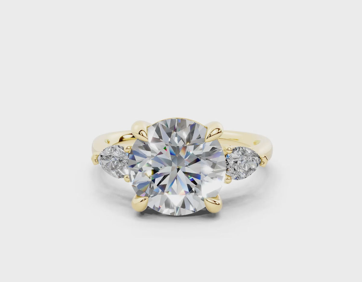 18K Gold Three Stone Pear Shaped Diamond Engagement Ring 3 Carat - Yellow Gold#Material_Yellow Gold#
