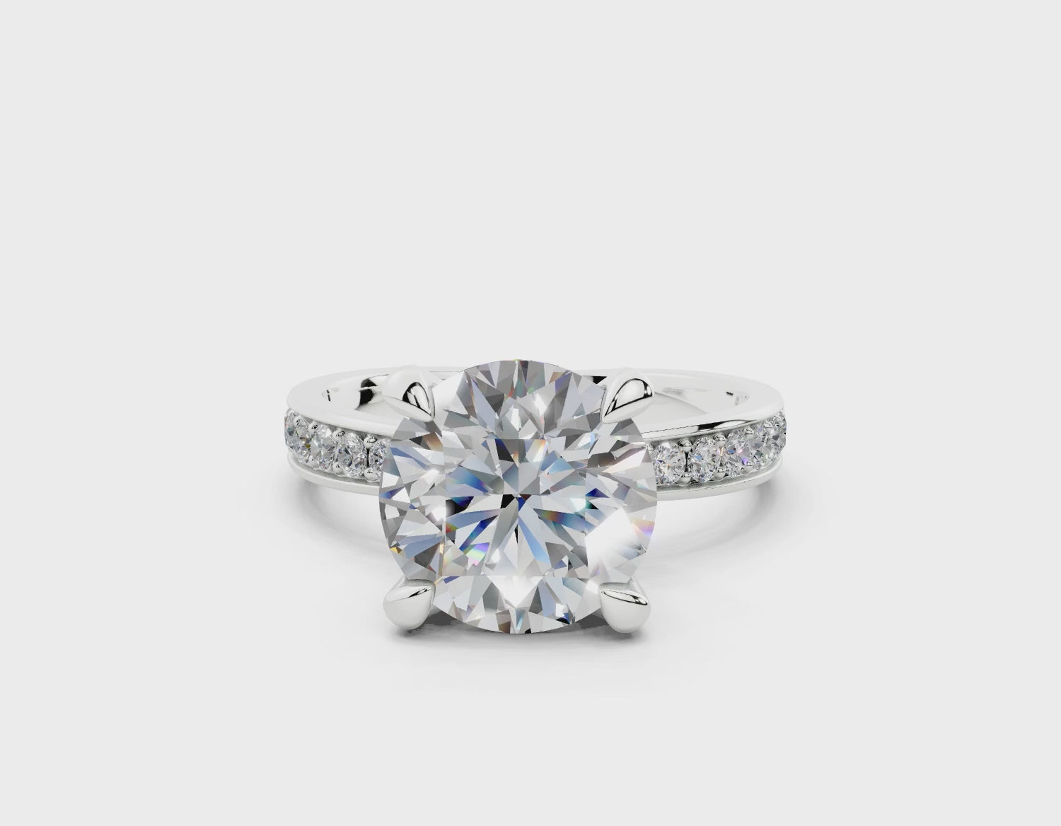 18K Gold Comfort Half Pavé Diamond Engagement Ring 3 Carat - White Gold#Material_White Gold#