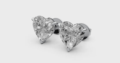 Heart-Shaped Stud Earrings with 2 CT Diamonds in 18K Gold
