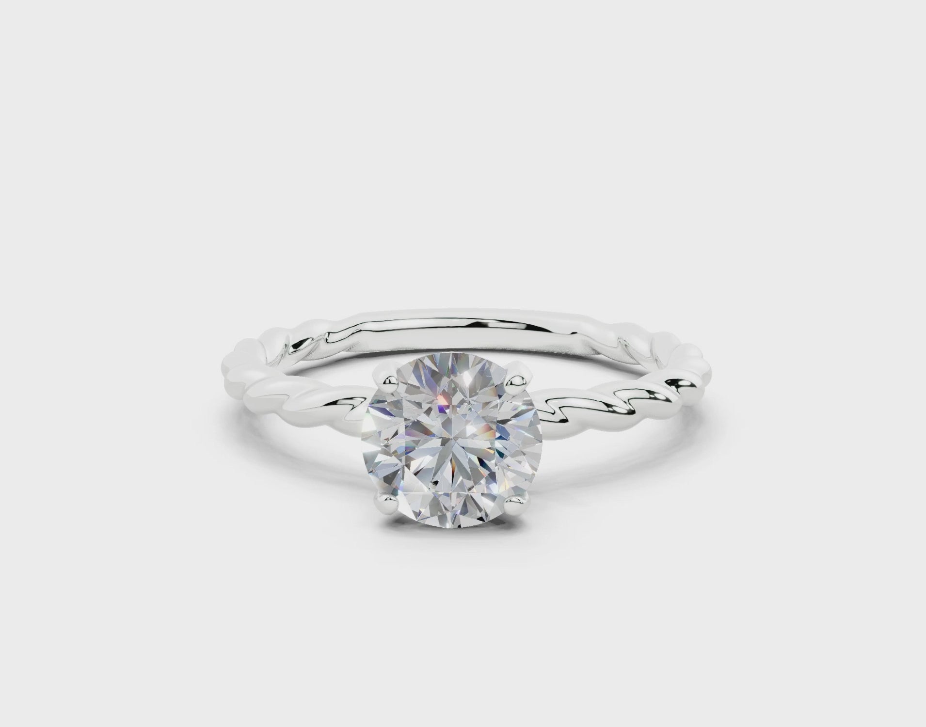 18K Gold Rope Knot Cable Solitaire Diamond Engagement Ring 1 Carat - White Gold#Material_White Gold#