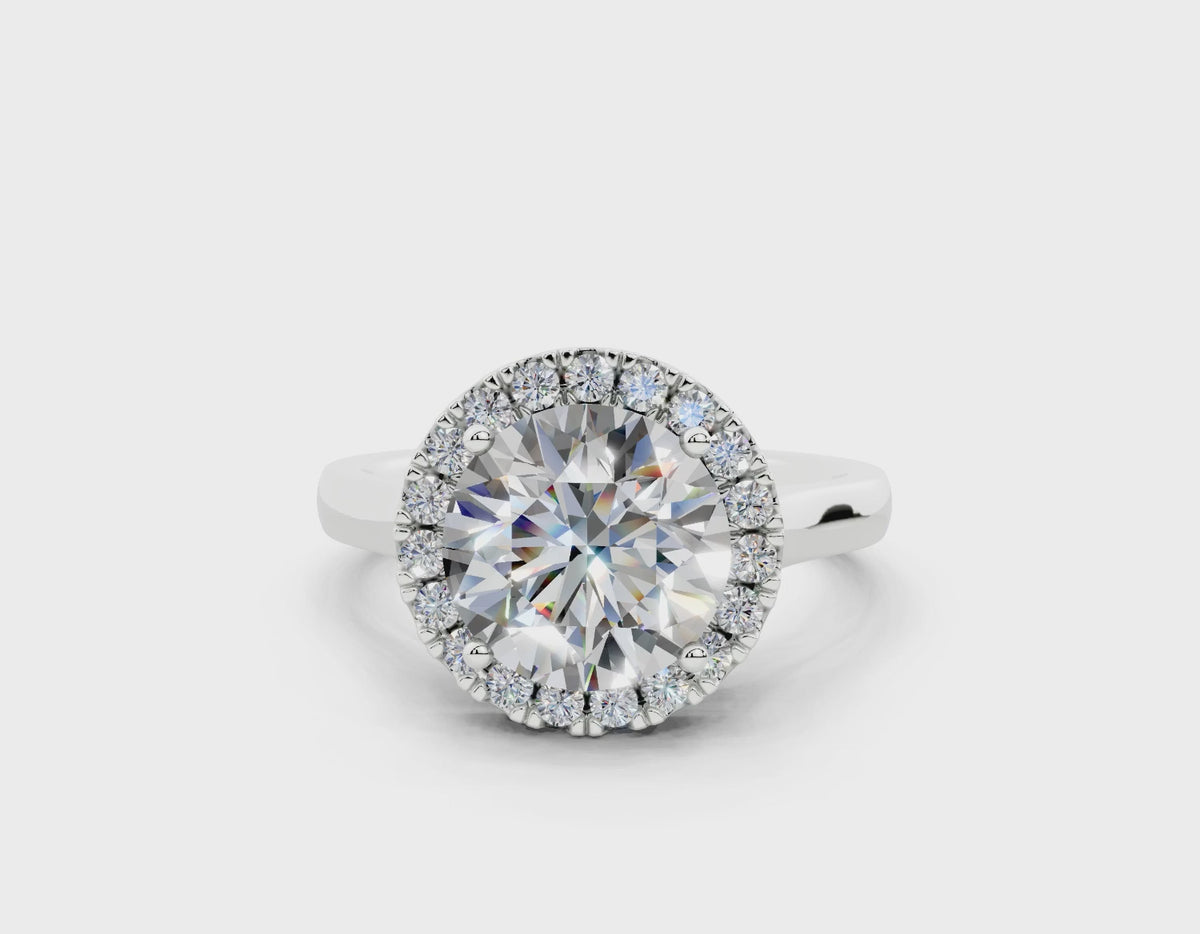 18K Gold Half Pavé Halo Diamond Engagement Ring 2.5 Carat - White Gold#Material_White Gold#