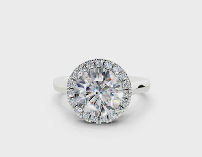 18K Gold Half Pavé Halo Diamond Engagement Ring 2.5 Carat