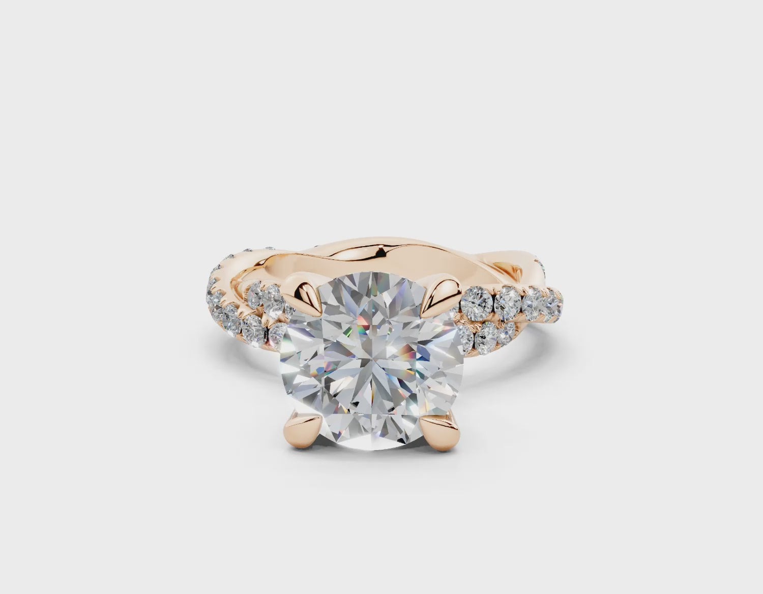 18K Gold Half Pavé Twisted Diamond Engagement Ring 3 Carat - Rose Gold#Material_Rose Gold#