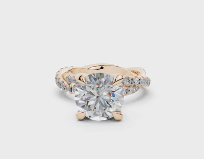 18K Gold Half Pavé Twisted Diamond Engagement Ring 3 Carat