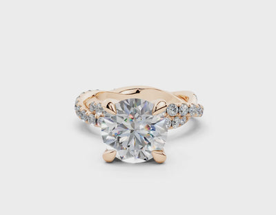 18K Gold Half Pavé Twisted Diamond Engagement Ring 3 Carat - Rose Gold#Material_Rose Gold#