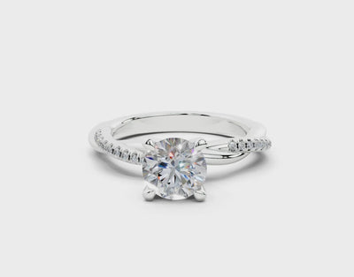 18K Gold Half Pavé Rope Diamond Engagement Ring 1 Carat - White Gold#Material_White Gold#